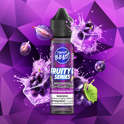 Flavour Beast Purple Grape Fruity G Series 60mL salt nicotine e-liquid, 20mg/mL, bold grape flavour with deep concentrated fruit character, for refillable pod systems, available at Supa Vapes Canada.