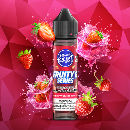 Flavour Beast Red Strawberry Fruity G Series 60mL salt nicotine e-liquid, 20mg/mL, ripe strawberry with layered fruit depth, for refillable pod systems, available at Supa Vapes Canada.
