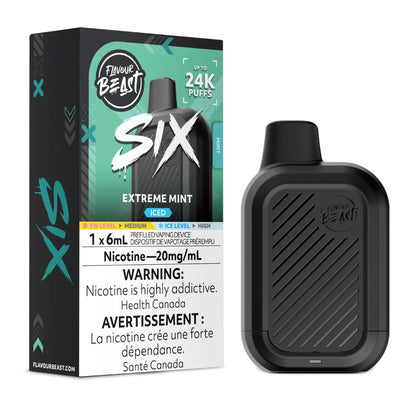 Flavour Beast SIX disposable vape in Extreme Mint Iced flavour, 24,000 puffs, 6mL | Supa Vapes Canada