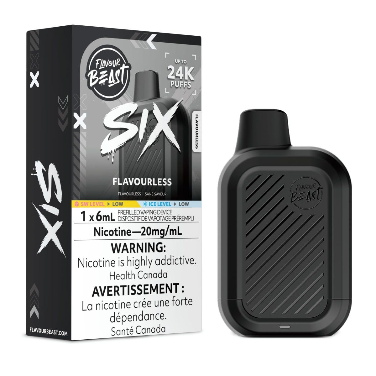 Flavour Beast SIX disposable vape in Flavourless, 24,000 puffs, 6mL | Supa Vapes Canada