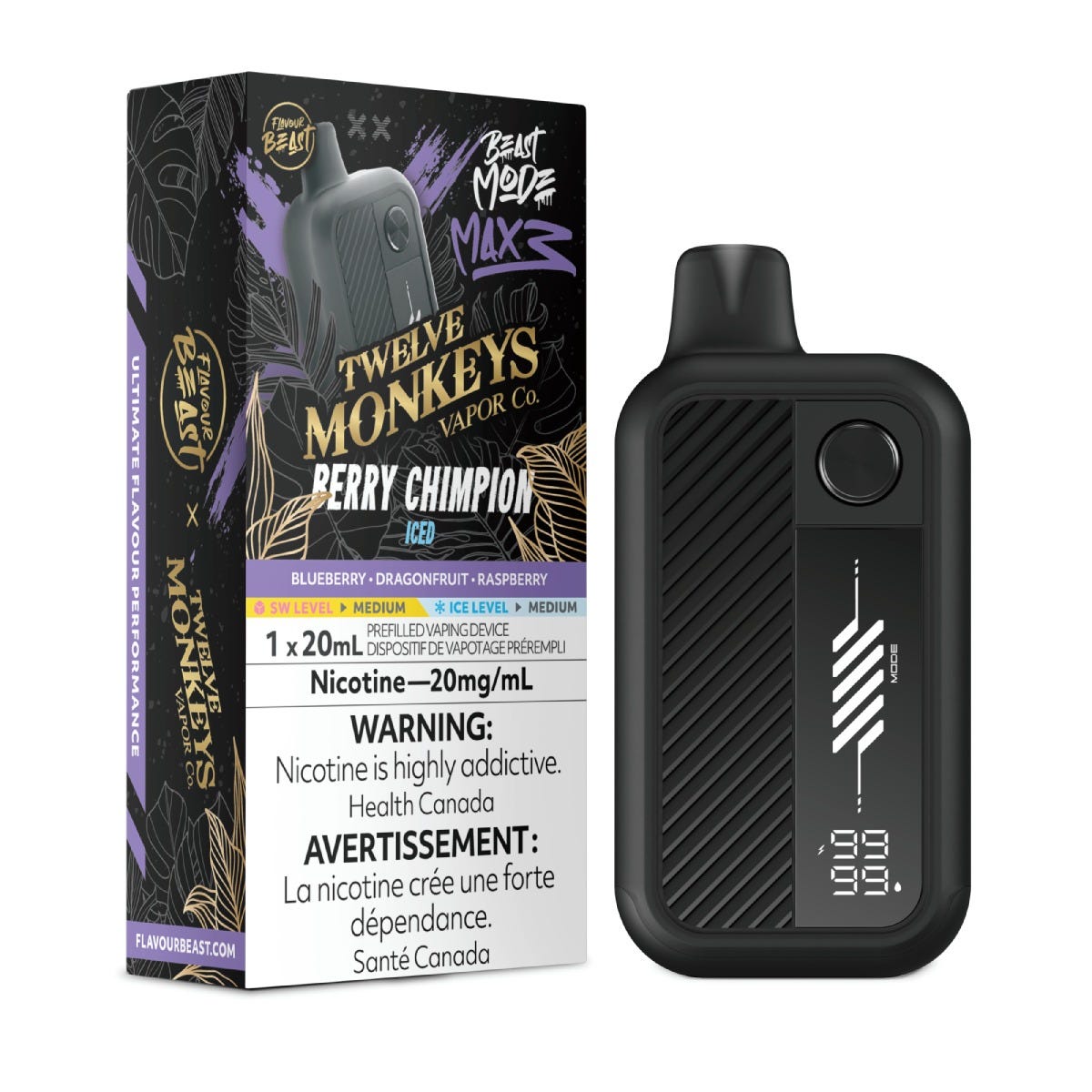 Flavour Beast x Twelve Monkeys Beast Mode Max 3 Berry Chimpion Iced Disposable Vape - Supa Vapes