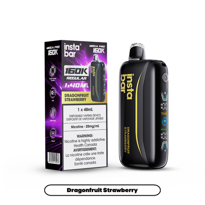Insta Bar Mega Pro 160K disposable vape in Dragonfruit Strawberry flavour, 160,000 puffs, 40mL | Supa Vapes Canada