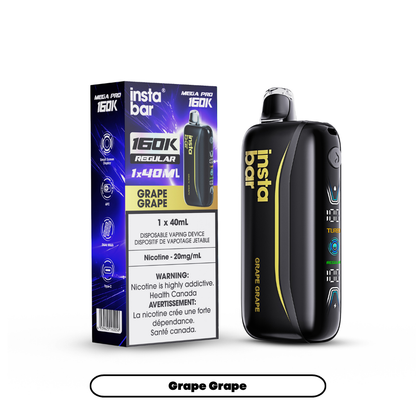 Insta Bar Mega Pro 160K disposable vape in Grape Grape flavour, 160,000 puffs, 40mL | Supa Vapes Canada