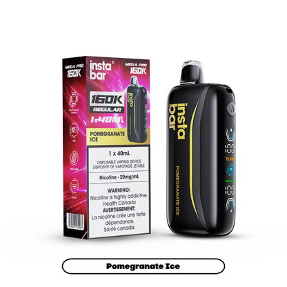 Insta Bar Mega Pro 160K disposable vape in Pomegranate Ice flavour, 160,000 puffs, 40mL | Supa Vapes Canada