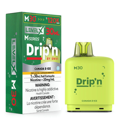 Level X Drip'n by Envi M30 pod in Canada D Ice flavour, 30mL, 120K puffs | Supa Vapes Canada