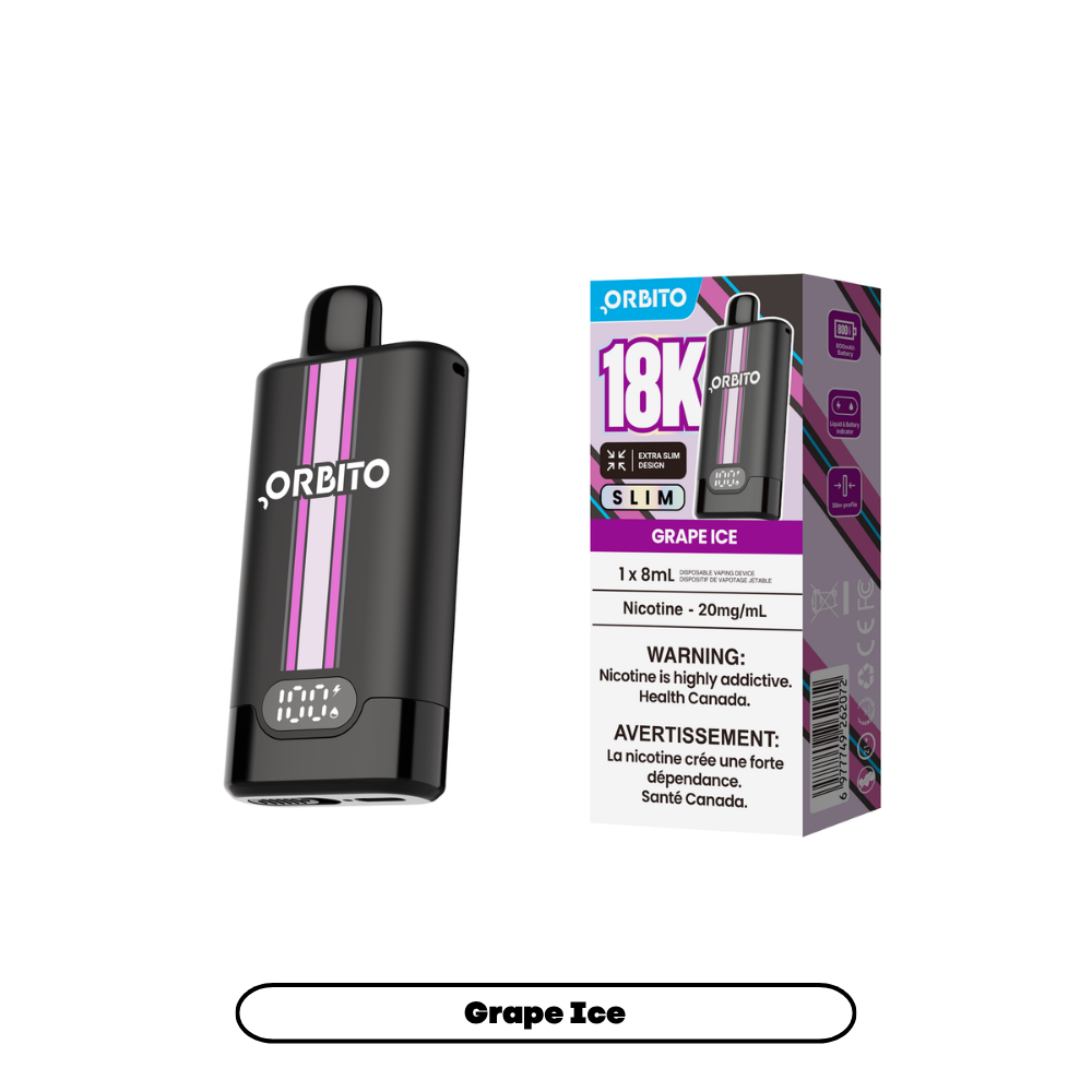 Orbito Slim 18K disposable vape in Grape Ice flavour, 18,000 puffs, 8mL | Supa Vapes Canada