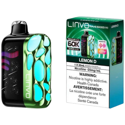 Linvo Rave 60000 PRO, Lemon D flavour disposable vape with beat-sensing LED lights, adjustable airflow, rechargeable battery, perfect for vapers in Ontario and Quebec.