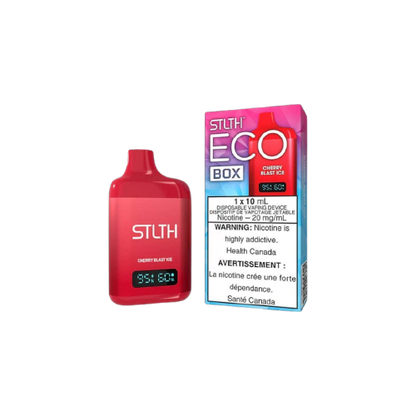 STLTH ECO BOX Disposable, Cherry Blast Ice flavour, rechargeable disposable vape, flavour-packed design, perfect for Ontario and Quebec users.