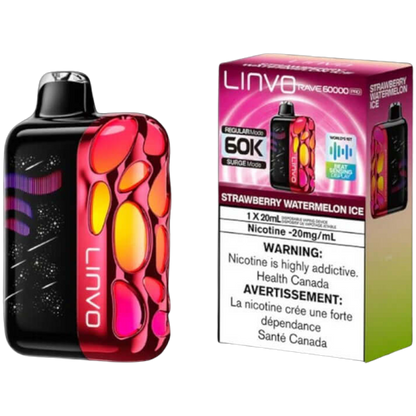 Linvo Rave 60000 PRO, Strawberry Watermelon Ice flavour, adjustable airflow, rechargeable battery, smooth vaping experience for Ontario and Quebec vapers.
