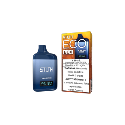 STLTH ECO BOX Disposable with Tobacco Breeze flavour, rechargeable and flavour-rich, designed for Ontario and Quebec vape users.