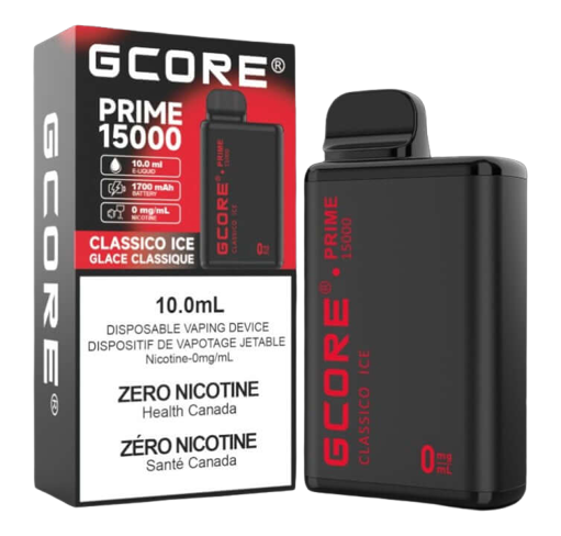 GCORE PRIME 15000 Disposable, Strawberry Kiwi flavour, zero nicotine, delivers 15,000 puffs, disposable vape ideal for Ontario and Quebec vapers seeking rich taste without nicotine