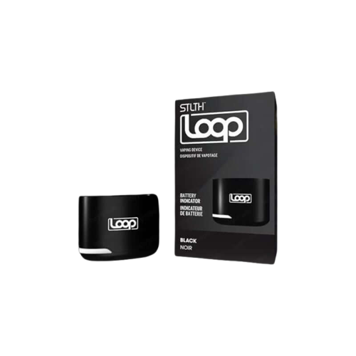 STLTH Loop Device, Black variant, 650mAh battery with smart LED display, sleek design for Ontario and Quebec vapers.