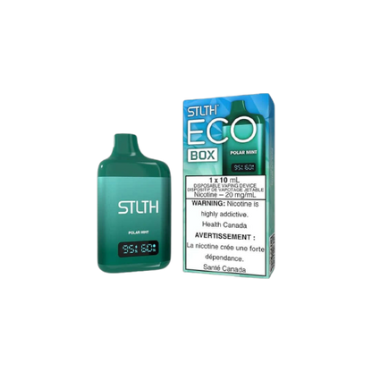 STLTH ECO BOX Disposable, Polar Mint flavour, refreshing and reliable vaping device, ideal for Ontario and Quebec vapers seeking easy-to-use disposable vape.