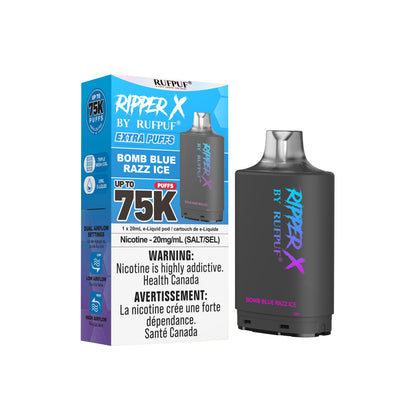 Ripper X 75K (10mg) Bomb Blue Razz Ice prefilled salt nicotine pod