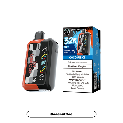 Rocky Vapor RX 32K disposable vape in Coconut Ice flavour, 32,000 puffs, 20mL | Supa Vapes Canada