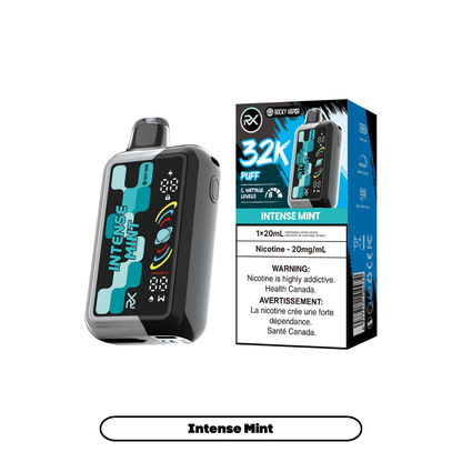 Rocky Vapor RX 32K disposable vape in Intense Mint flavour, 32,000 puffs, 20mL | Supa Vapes Canada