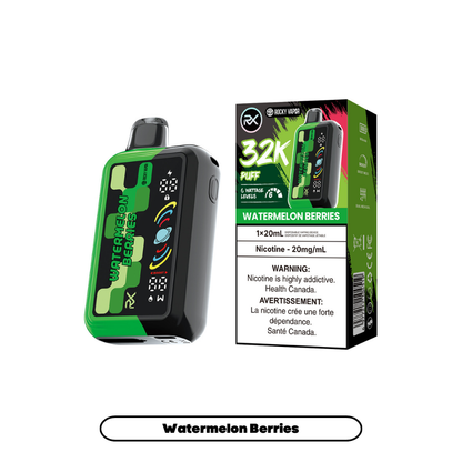Rocky Vapor RX 32K disposable vape in Watermelon Berries flavour, 32,000 puffs, 20mL | Supa Vapes Canada
