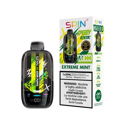 SPIN Speedy 120K disposable vape in Extreme Mint flavour with box, 120,000 puffs, 30mL | Supa Vapes Canada
