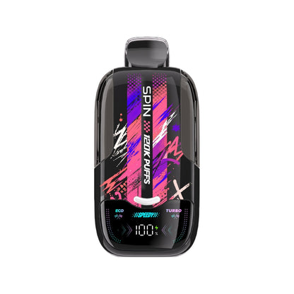 SPIN Speedy 120K disposable vape device in Peach Blue Raspberry flavour, Eco and Turbo modes | Supa Vapes Canada