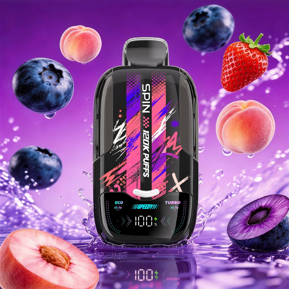 SPIN Speedy 120K Peach Blue Raspberry disposable vape | Supa Vapes Canada