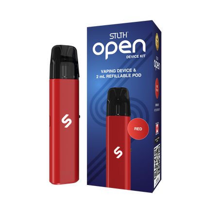 STLTH Open Device Kit in Red with 2mL refillable pod and USB-C cable