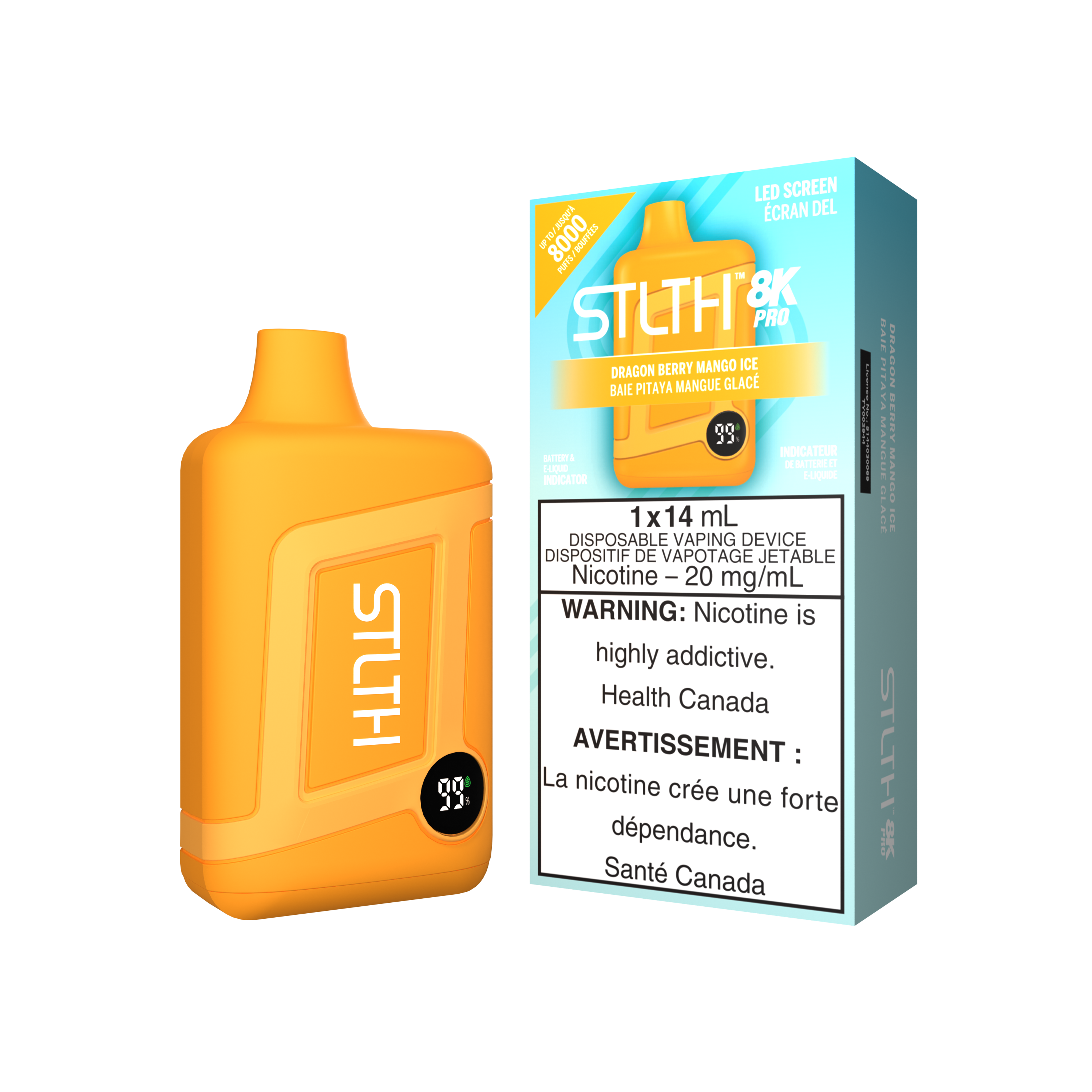 STLTH 8K PRO disposable vape, Punch Ice flavour with 20mg nicotine, featuring LED indicator, designed for Ontario and Quebec vapers.