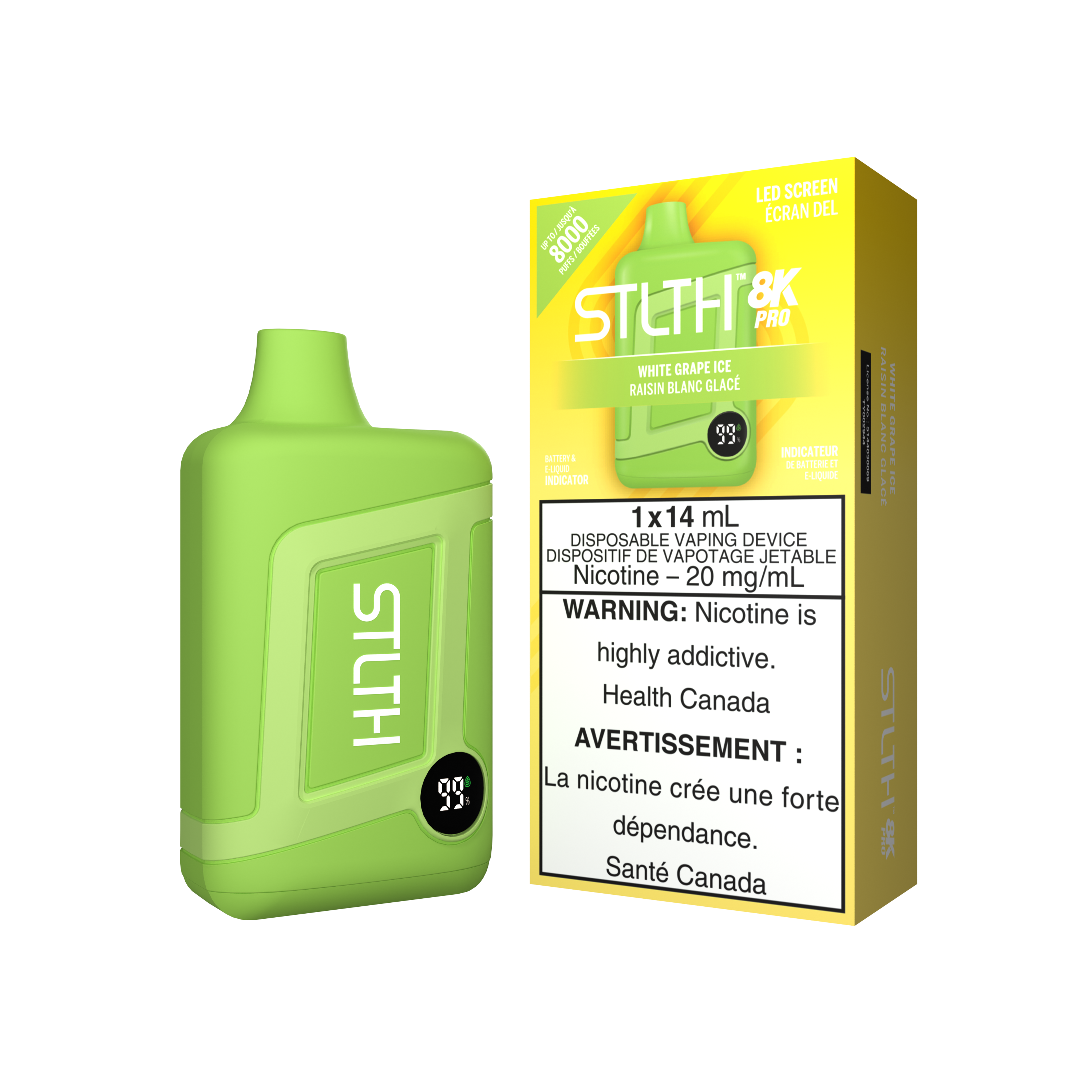 Disposable Vape STLTH 8K Pro: White Grape Ice Nicotine Strength: 20mg STLTH 8K PRO | Supa Vapes - Hawkesbury, Ottawa & Ontario Vape Shop