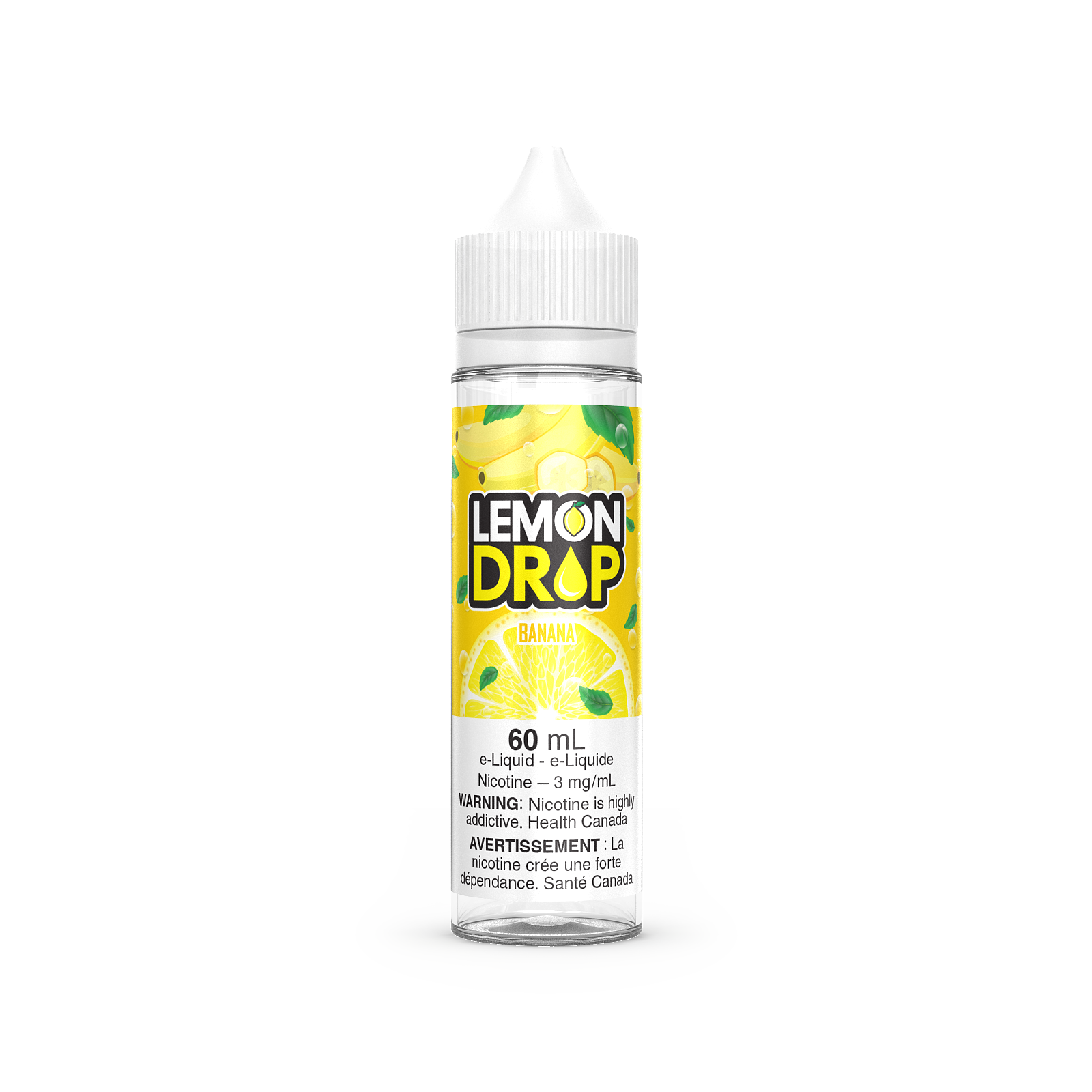 Lemon Drop vape, Banana flavour, 0mg nicotine, zesty lemon and sweet banana taste, smooth and refreshing vape, ideal for Ontario and Quebec vapers.