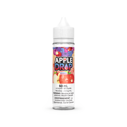 Apple Drop 60mL vape juice, Berries flavour with 3mg nicotine, fresh and fruity vaping option crafted for vapers in Ontario and Quebec.