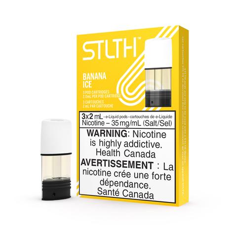 STLTH Pods, Banana Ice flavour, 20mg nicotine strength, rechargeable vape pods for smooth vaping, ideal for adult vapers in Ontario and Quebec.