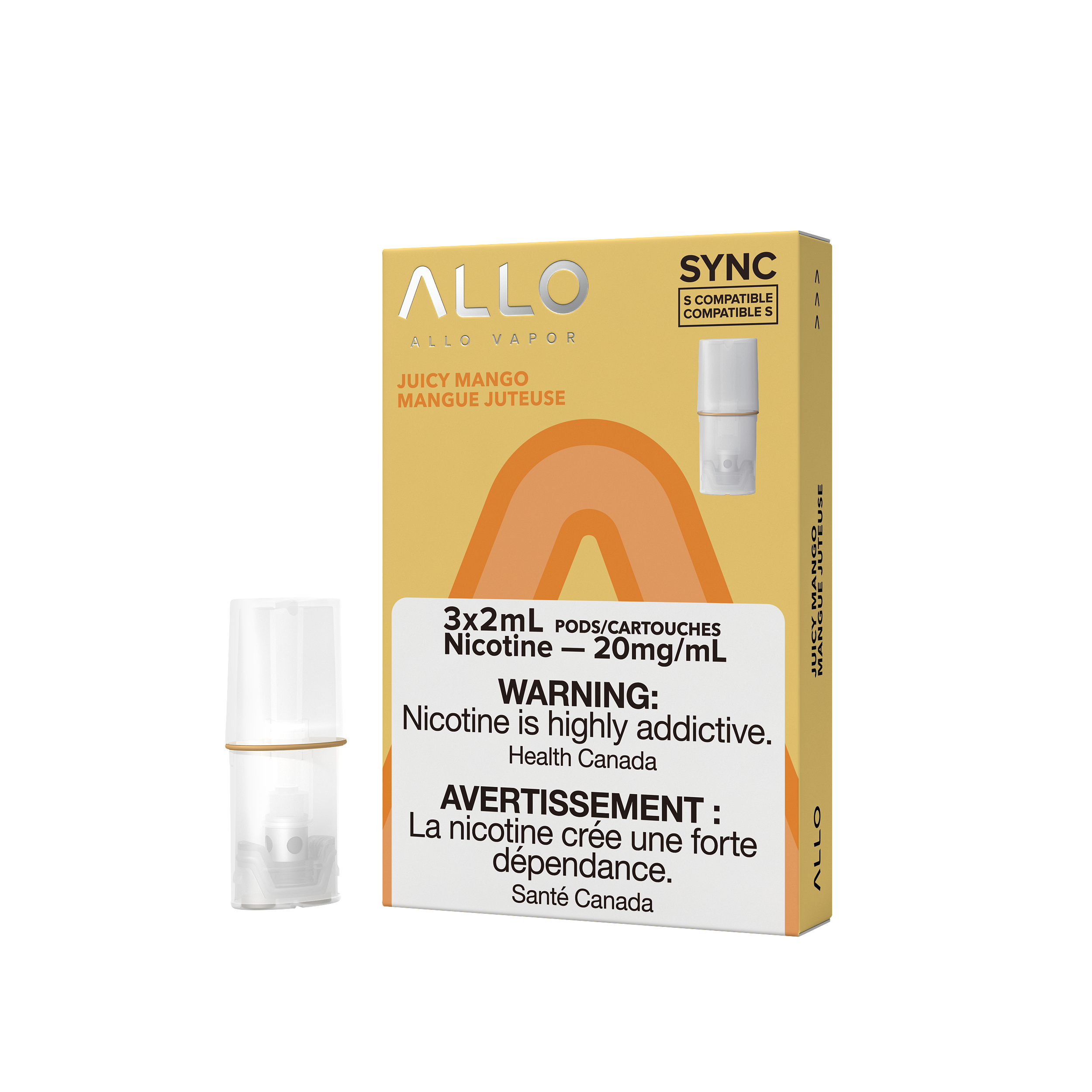 Allo Sync Pods, Classic Tobacco flavour, 20mg nicotine, STLTH-compatible mesh coil pod for smooth and rich vaping, designed for Ontario and Quebec users.