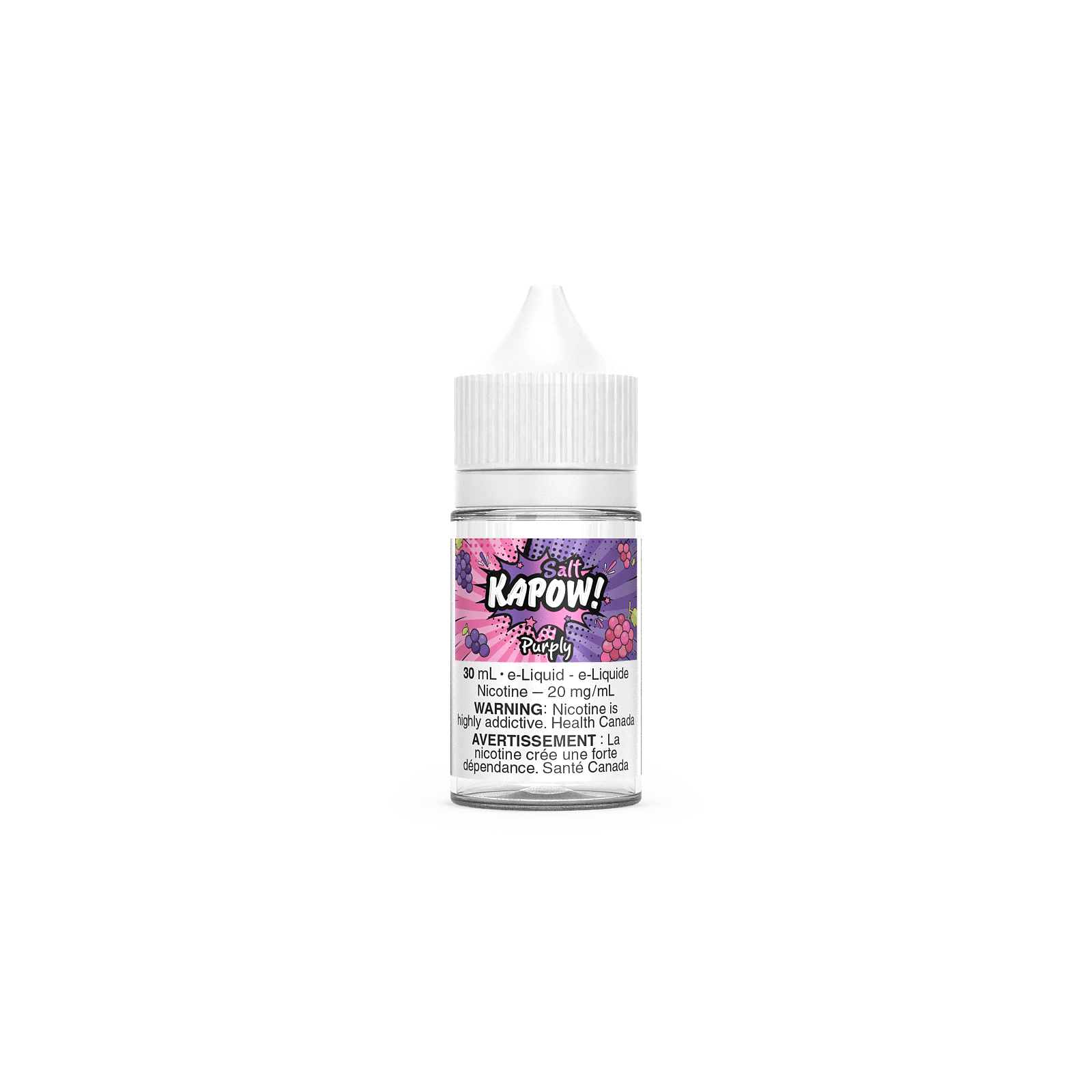 KAPOW! Salt Nic e-liquid, Cloudy flavour, 20mg nicotine salt, smooth and sweet vaping experience, designed for Ontario and Quebec customers.